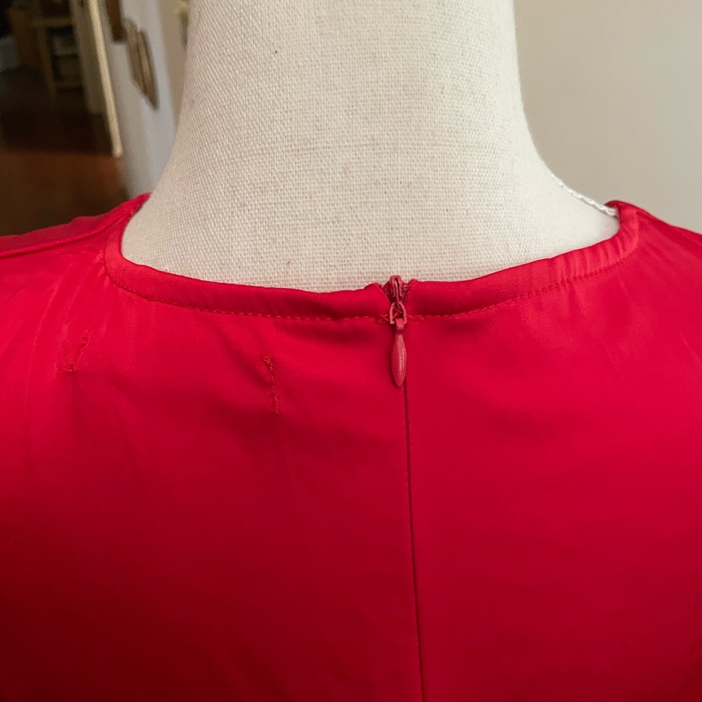 Zesica Red Satin faux wrap Dress LARGE short sleeve stretch V Neck belt zipper - Picture 7 of 16